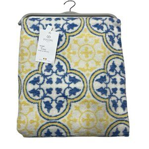 Docofil Throw‎ Blanket White Plush Blue Yellow Tile Cotton Blend Portugal 51x67